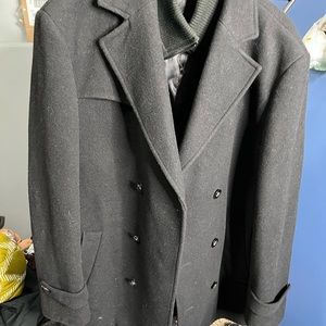 RALPH LAUREN Black  Wool Blend Pea Coat / Zip& Buttons 44L